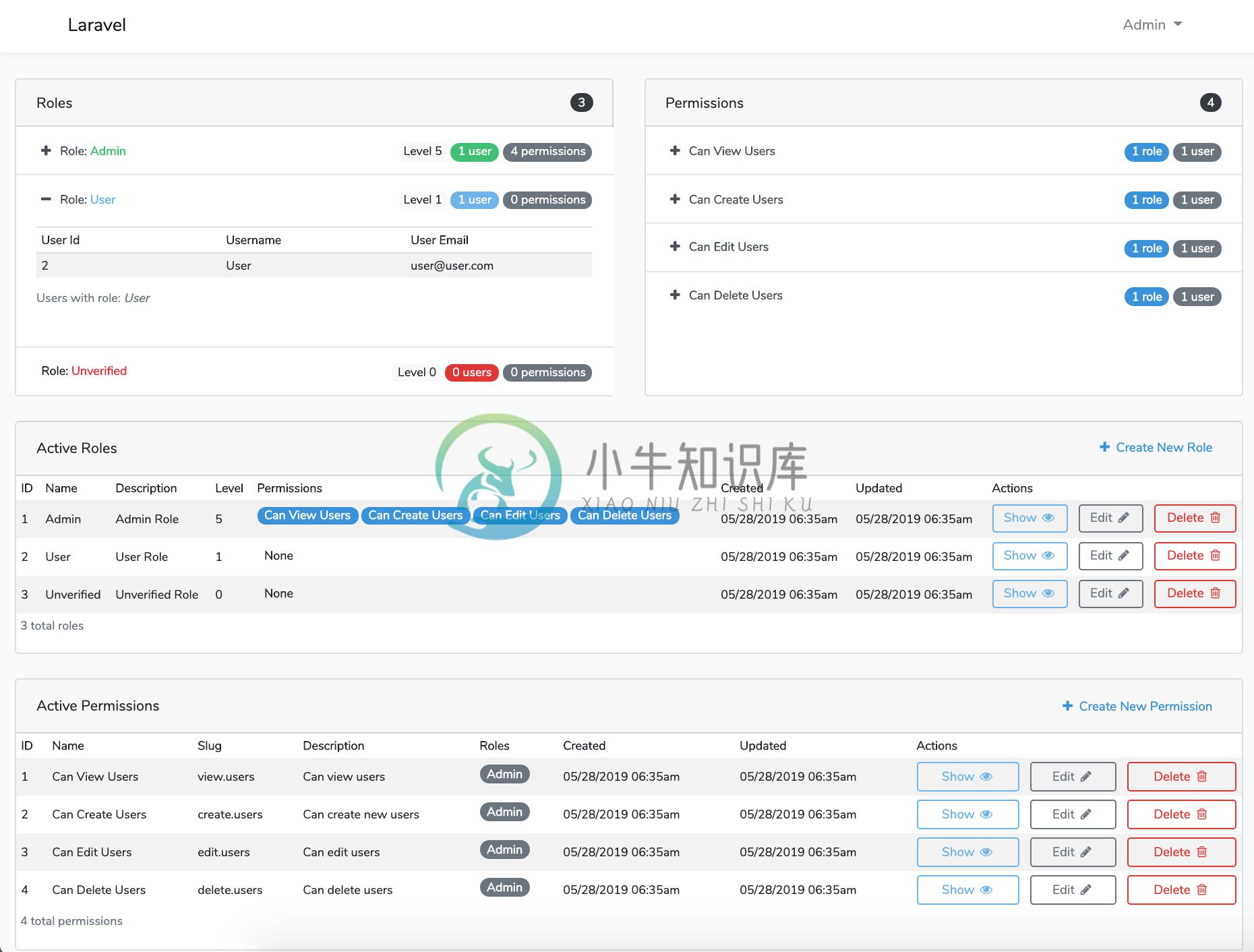 Laravel Roles GUI Dashboard