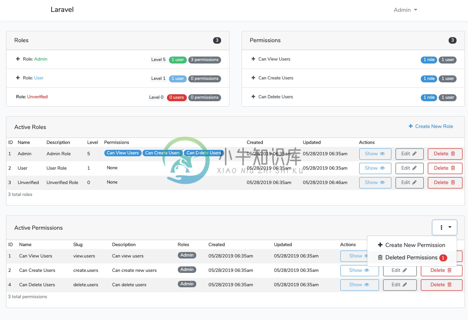 Laravel Roles GUI Permissions Dashboard