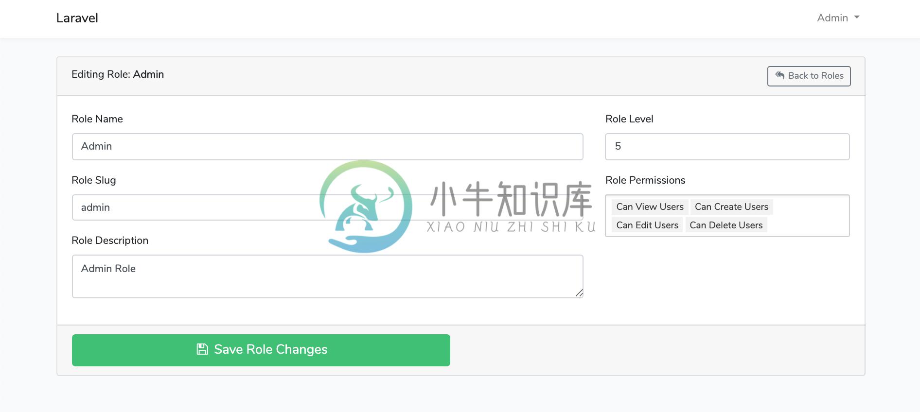 Laravel Roles GUI Edit Role